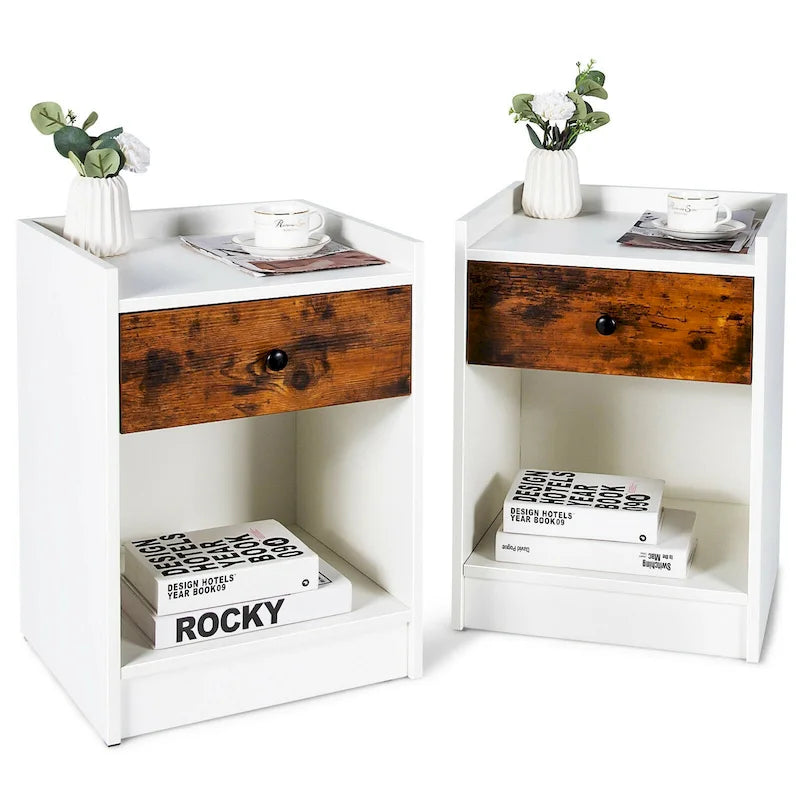 Set di 2 Comodini con Cassetto Tavolino da Divano - 17 x 16 x 42 (L x P x A)