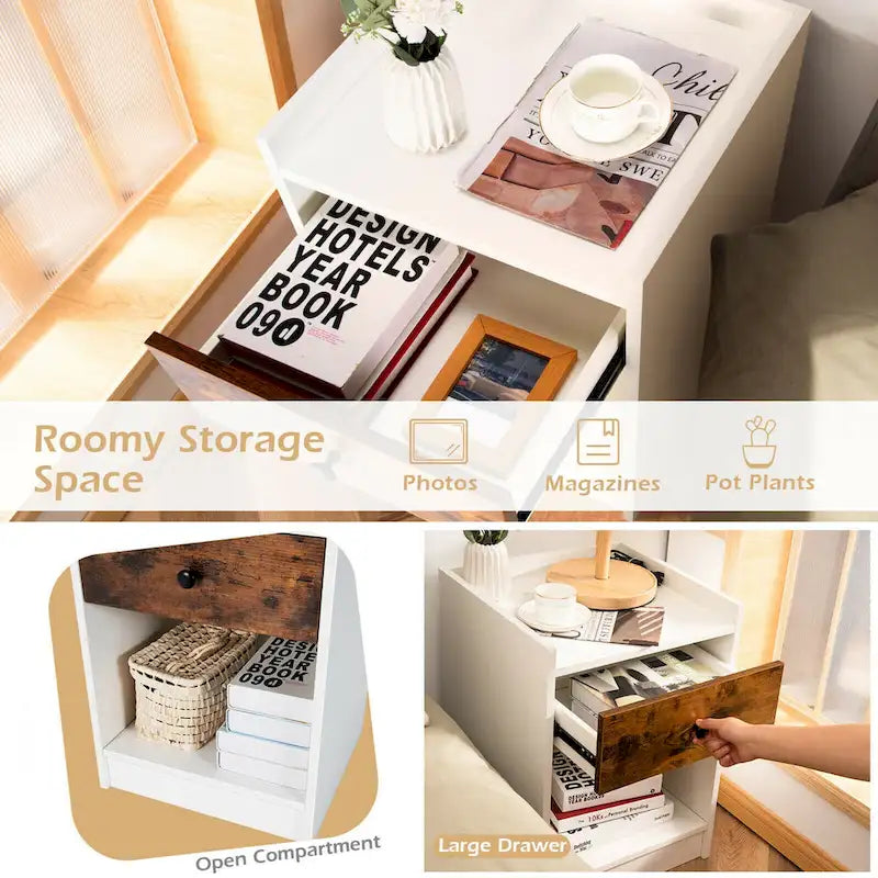 Set di 2 Comodini con Cassetto Tavolino da Divano - 17 x 16 x 42 (L x P x A)