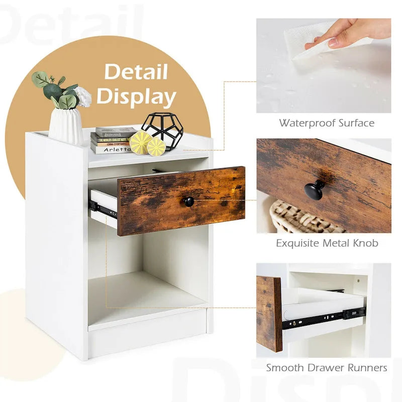 Set di 2 Comodini con Cassetto Tavolino da Divano - 17 x 16 x 42 (L x P x A)
