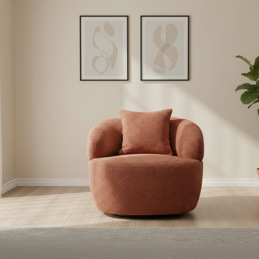 Orange Modern 34.6 Upholstered 360 Swivel Barrel Chair with Solid Wood Frame