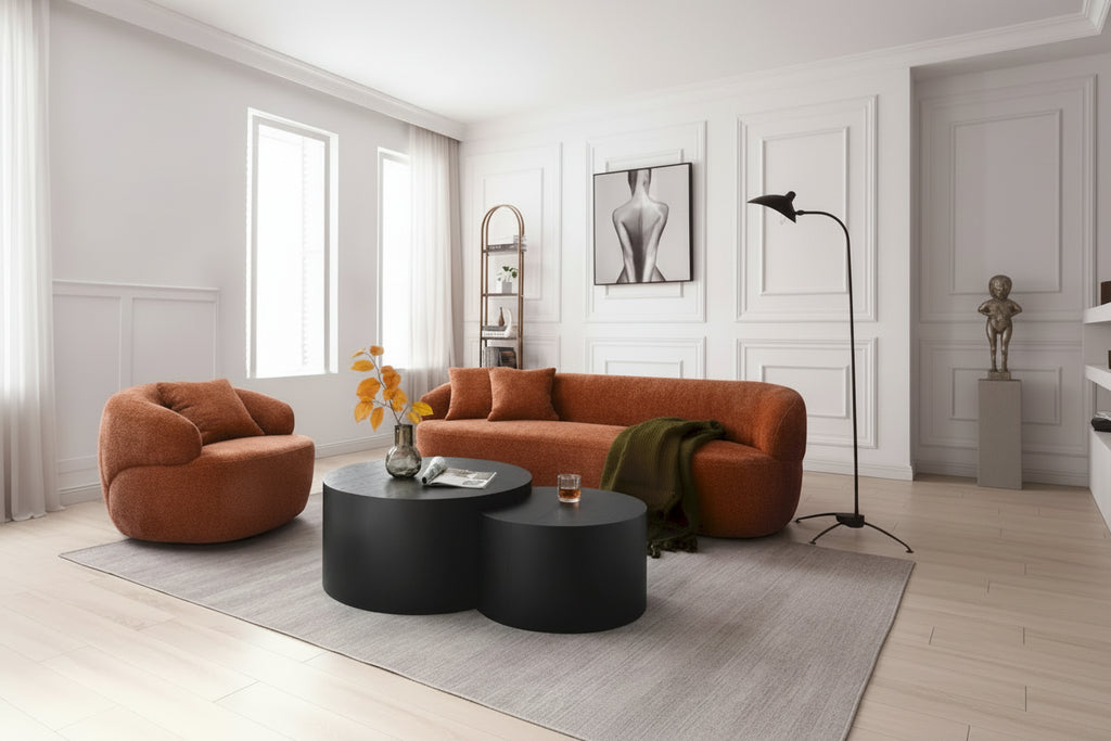 Poltrona a botte girevole a 360° rivestita in tessuto moderna arancione 34.6 con struttura in legno massello