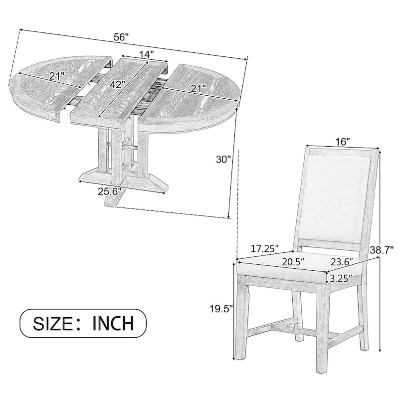Set da pranzo in legno nero da 5 pezzi con tavolo rotondo allungabile e 4 sedie
