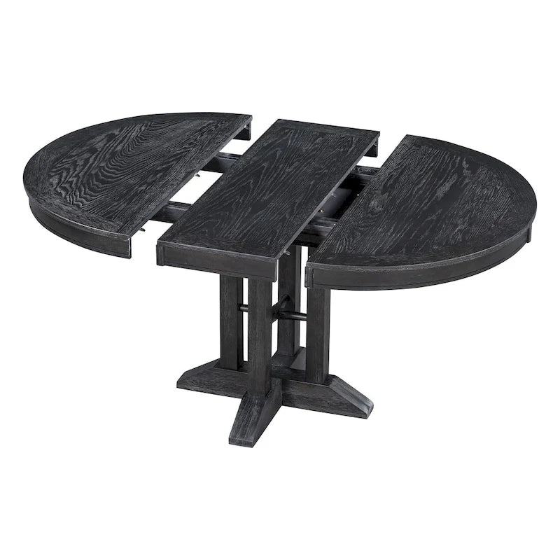 Set da pranzo in legno nero da 5 pezzi con tavolo rotondo allungabile e 4 sedie