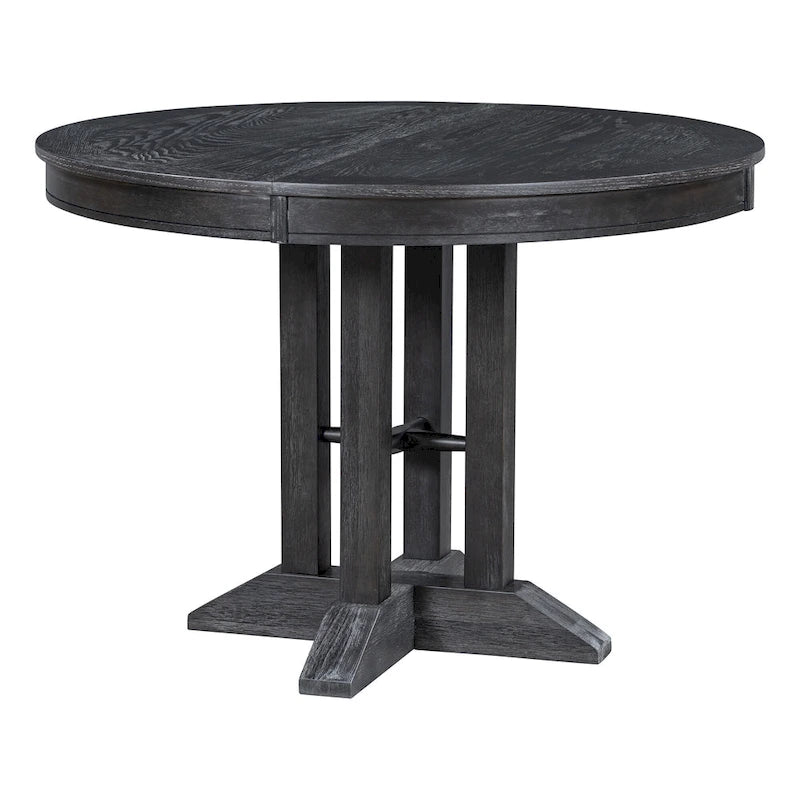 Set da pranzo in legno nero da 5 pezzi con tavolo rotondo allungabile e 4 sedie