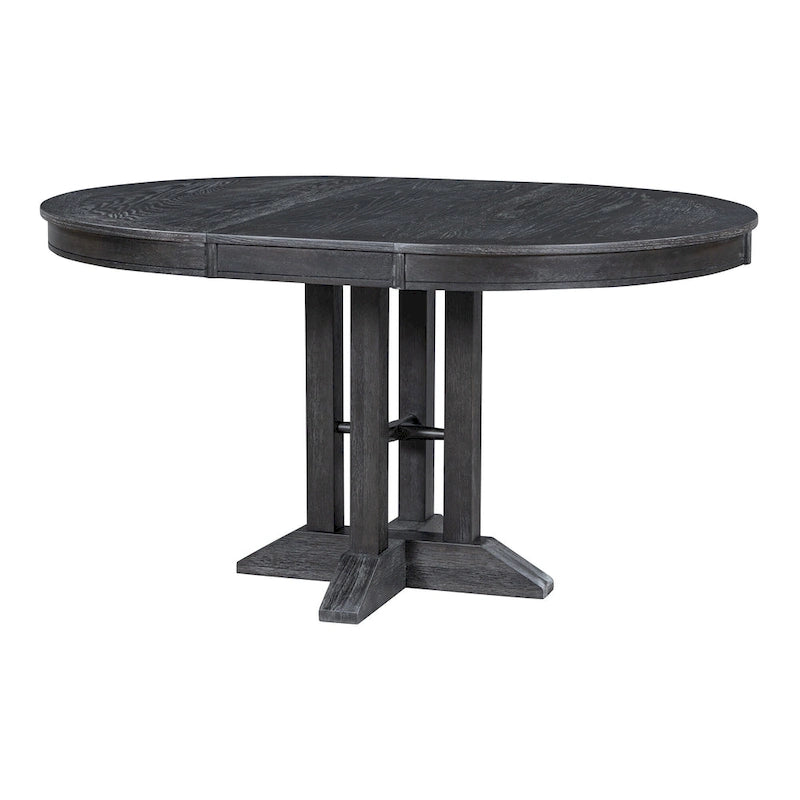 Set da pranzo in legno nero da 5 pezzi con tavolo rotondo allungabile e 4 sedie