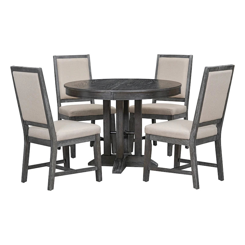 Set da pranzo in legno nero da 5 pezzi con tavolo rotondo allungabile e 4 sedie
