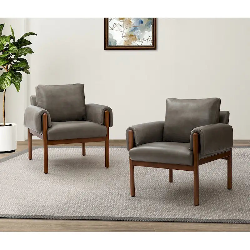 Comoda poltrona da soggiorno lucida con base in legno massello - Set da 2