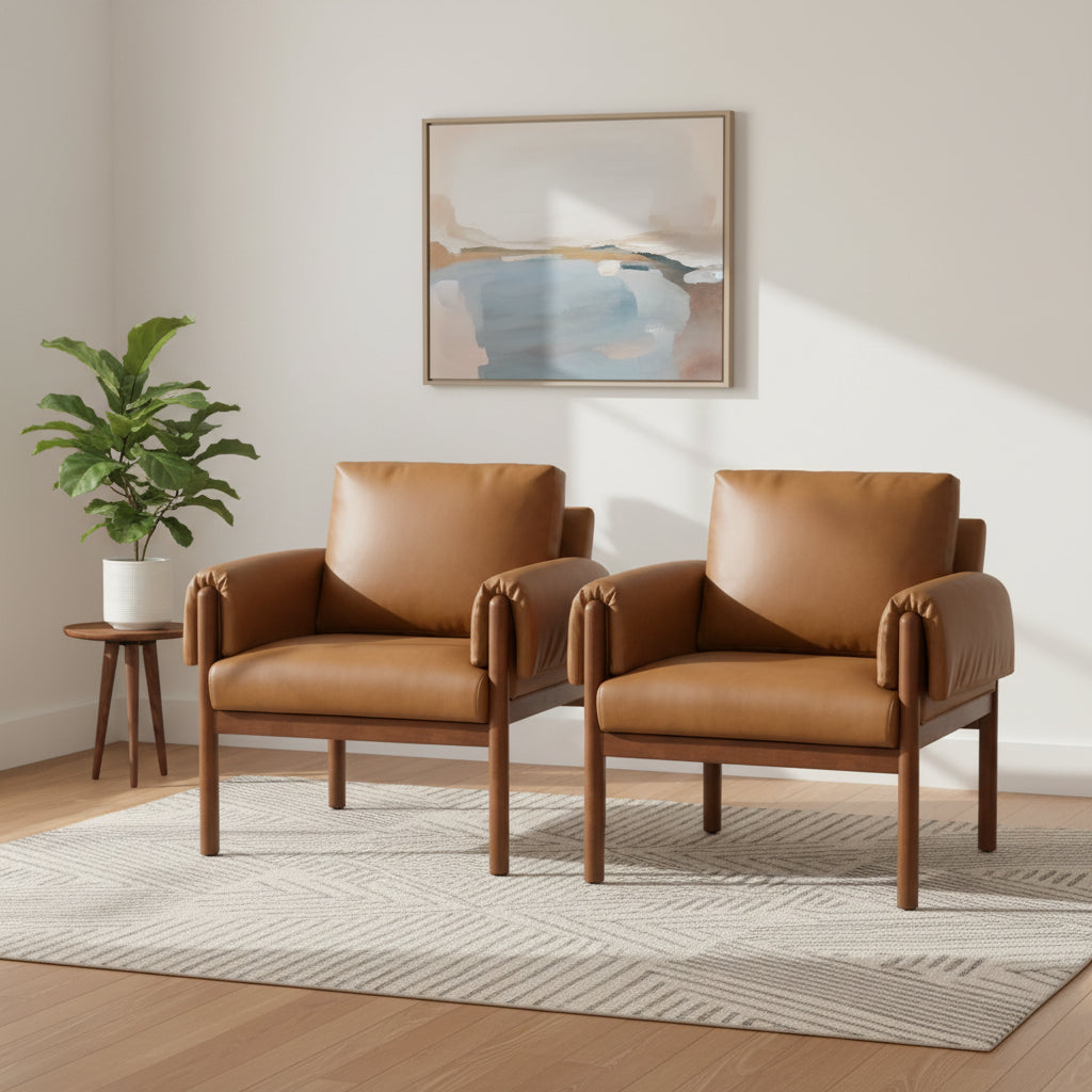 Comoda poltrona da soggiorno lucida con base in legno massello - Set da 2