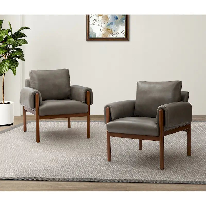 Comoda poltrona da soggiorno lucida con base in legno massello - Set da 2