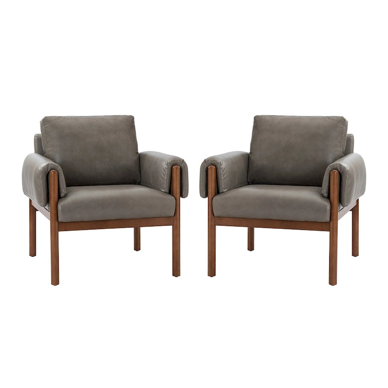 Comoda poltrona da soggiorno lucida con base in legno massello - Set da 2