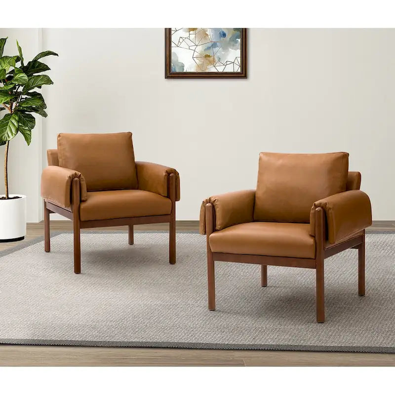 Comoda poltrona da soggiorno lucida con base in legno massello - Set da 2
