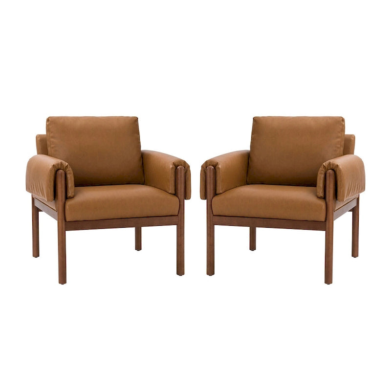 Comoda poltrona da soggiorno lucida con base in legno massello - Set da 2