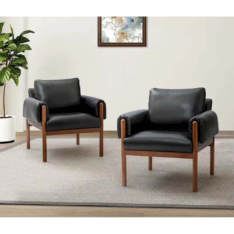 Comoda poltrona da soggiorno lucida con base in legno massello - Set da 2