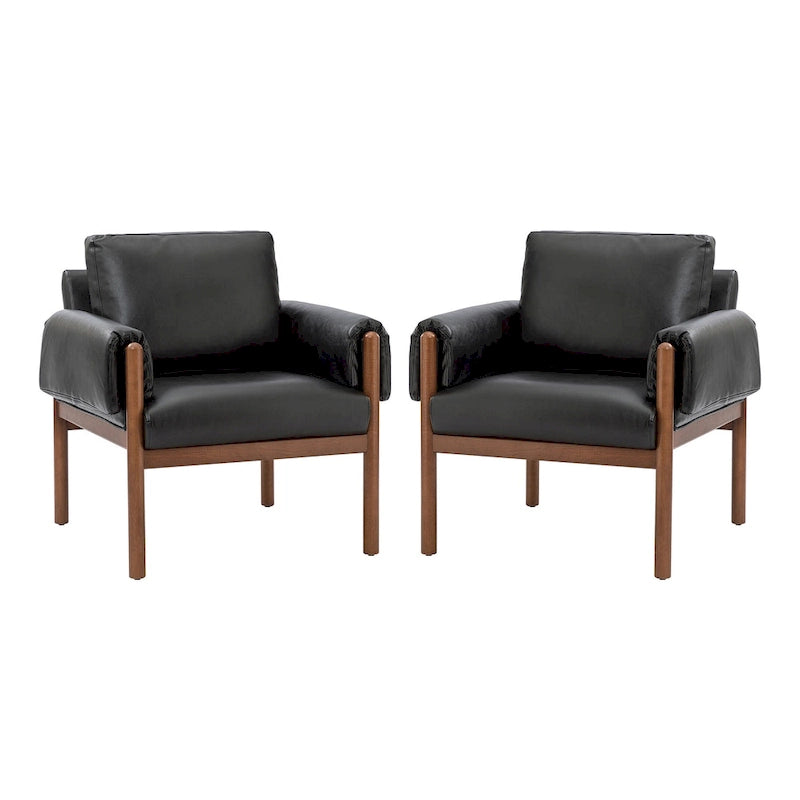 Comoda poltrona da soggiorno lucida con base in legno massello - Set da 2