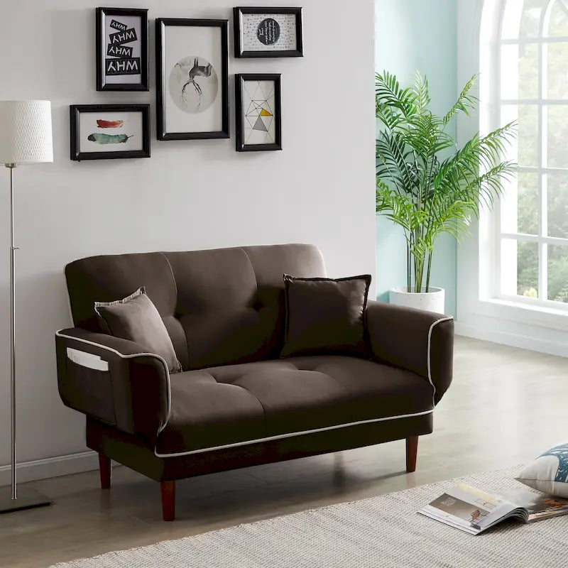 Divano letto multifunzionale con 2 cuscini in tessuto beige