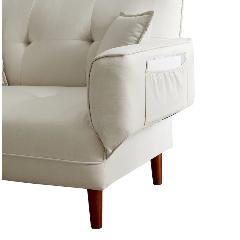Divano letto multifunzionale con 2 cuscini in tessuto beige