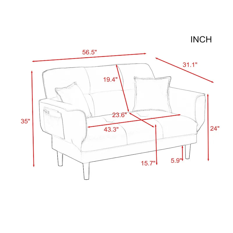 Divano letto multifunzionale con 2 cuscini in tessuto beige