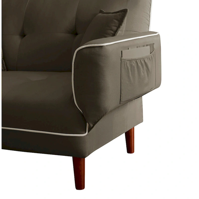 Divano letto multifunzionale con 2 cuscini in tessuto beige