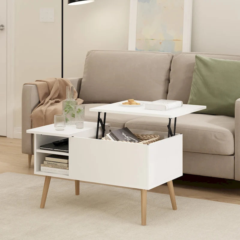 Tavolino ad Altezza Regolabile con Gambe in Legno