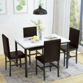 Set da pranzo di 5 pezzi con tavolo effetto marmo e 4 sedie imbottite in pelle PU