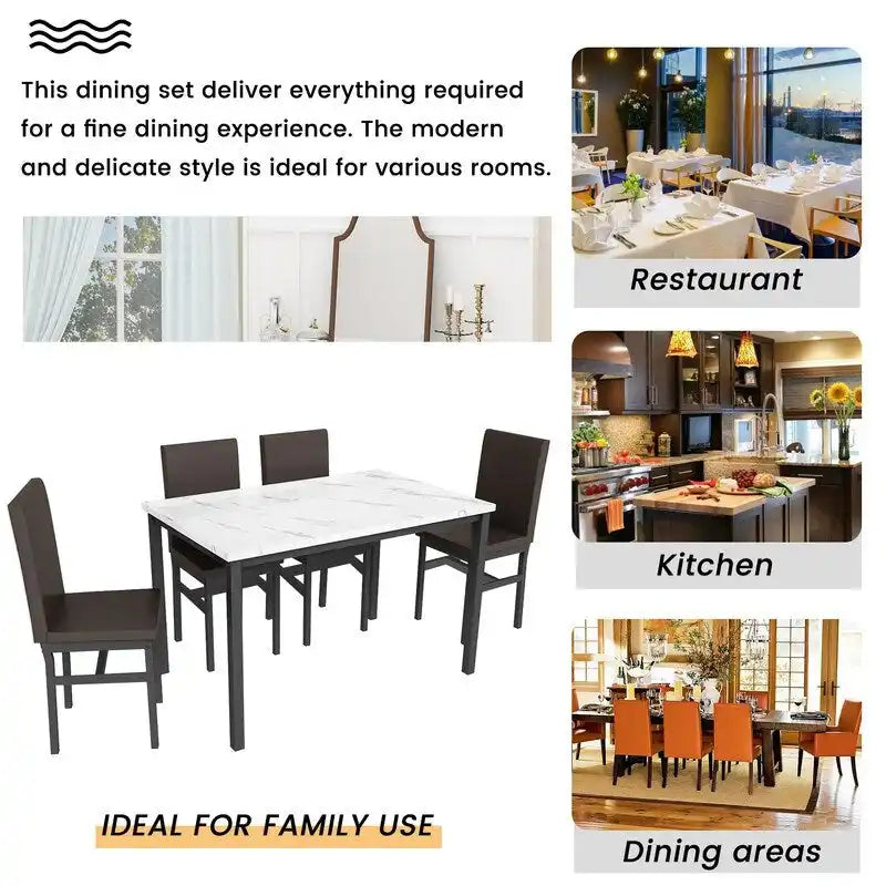 Set da pranzo di 5 pezzi con tavolo effetto marmo e 4 sedie imbottite in pelle PU