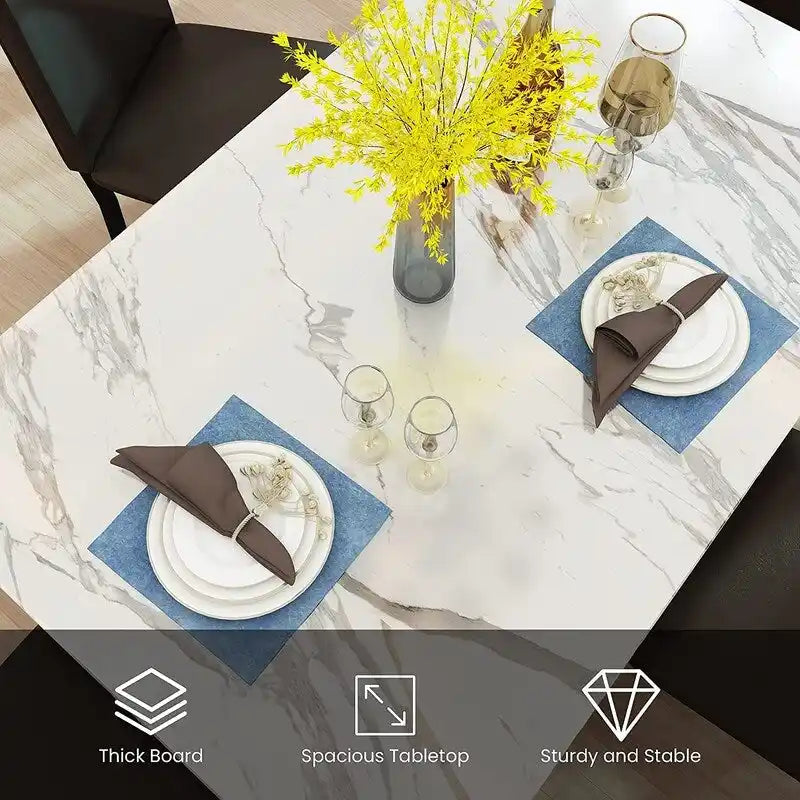 Set da pranzo di 5 pezzi con tavolo effetto marmo e 4 sedie imbottite in pelle PU