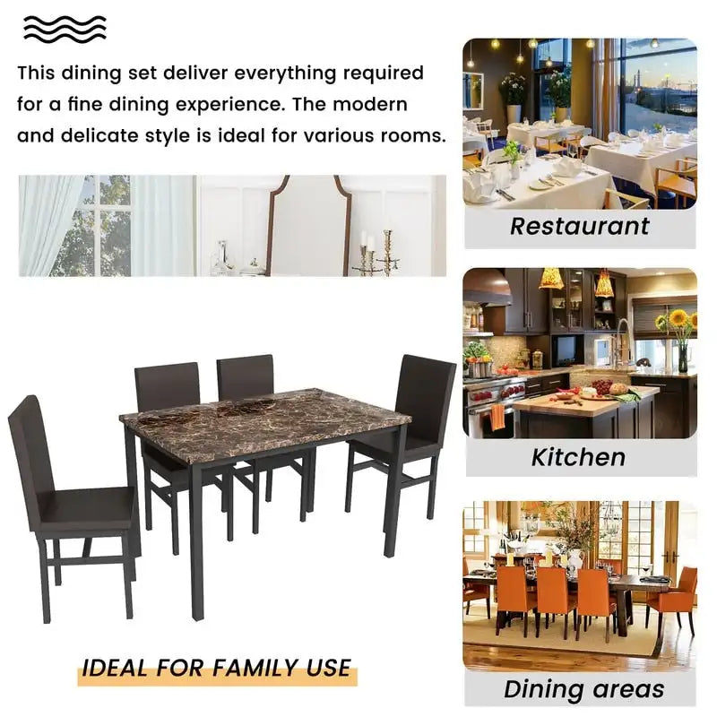 Set da pranzo di 5 pezzi con tavolo effetto marmo e 4 sedie imbottite in pelle PU