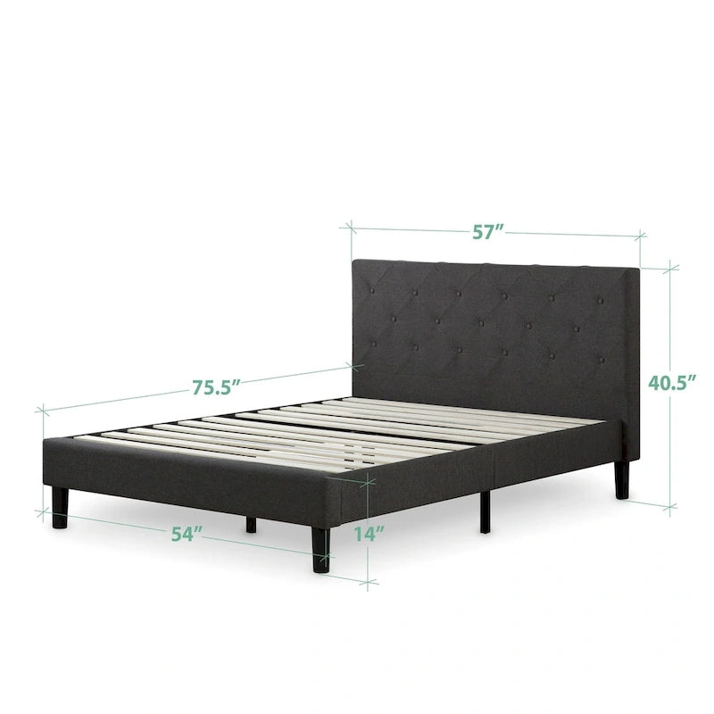 Letto a piattaforma imbottito in grigio scuro con cuciture a diamante