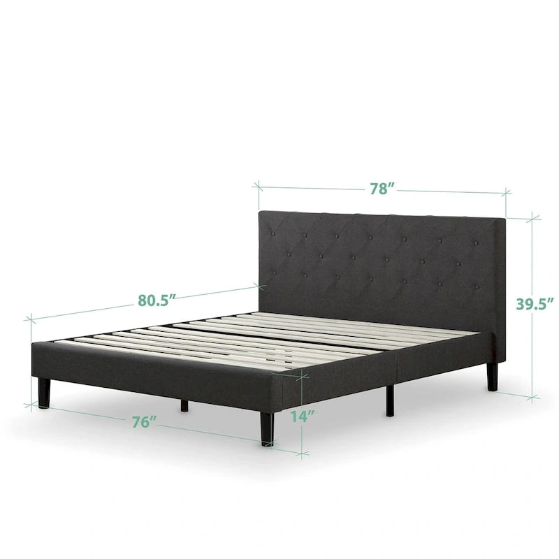 Letto a piattaforma imbottito in grigio scuro con cuciture a diamante
