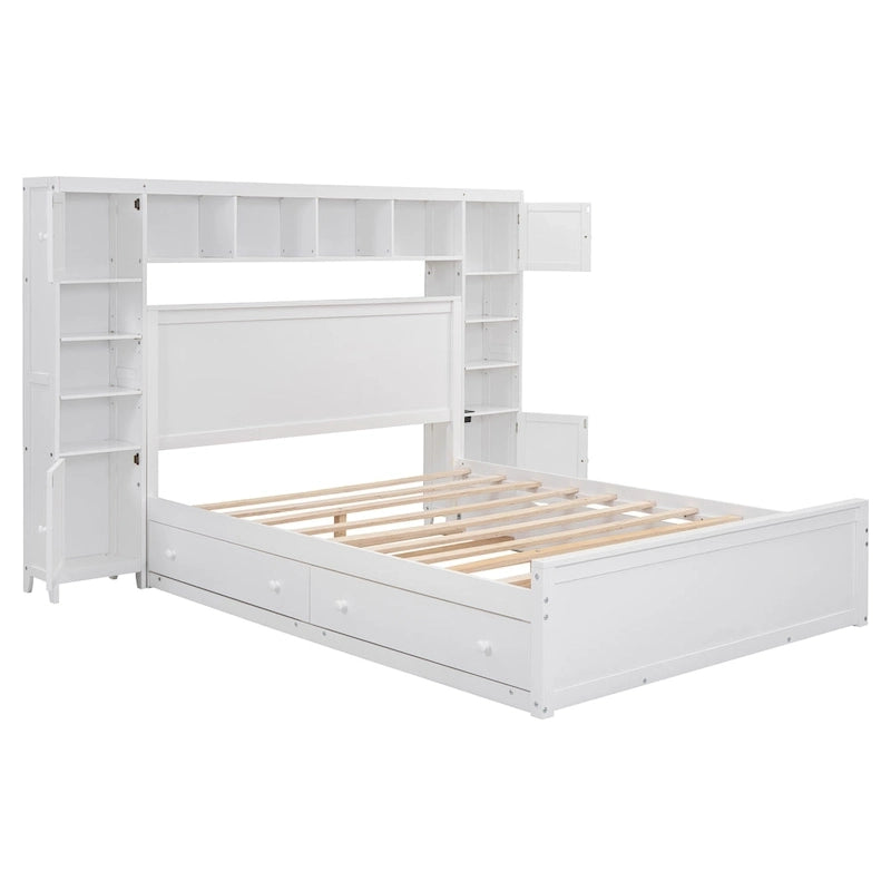 Letto matrimoniale in legno con armadio, mensola e prese integrate, color espresso