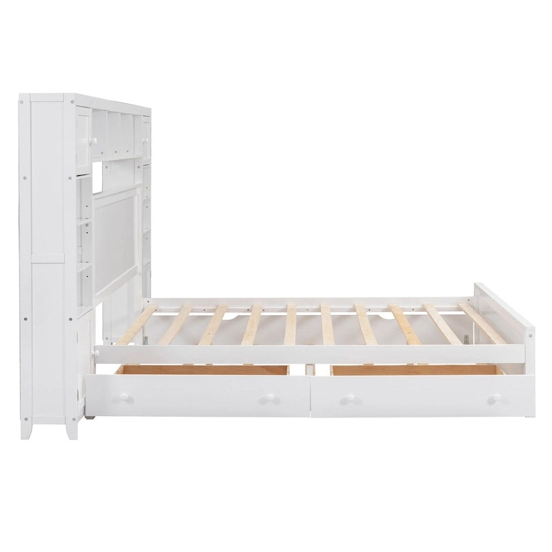 Letto matrimoniale in legno con armadio, mensola e prese integrate, color espresso