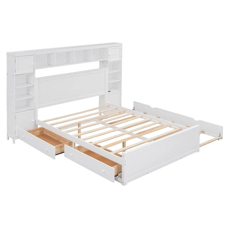 Letto matrimoniale in legno con armadio, mensola e prese integrate, color espresso