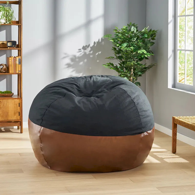 Modern Pouf a sacco in tessuto bicolore e similpelle da 150 cm