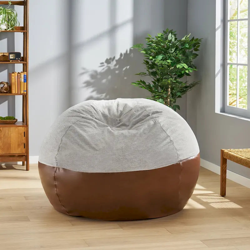 Modern Pouf a sacco in tessuto bicolore e similpelle da 150 cm