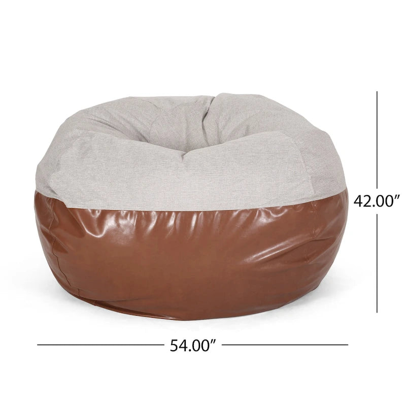 Modern Pouf a sacco in tessuto bicolore e similpelle da 150 cm