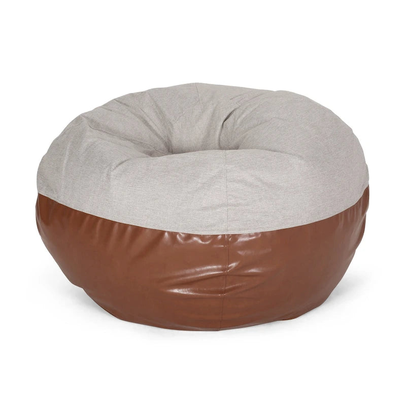 Modern Pouf a sacco in tessuto bicolore e similpelle da 150 cm