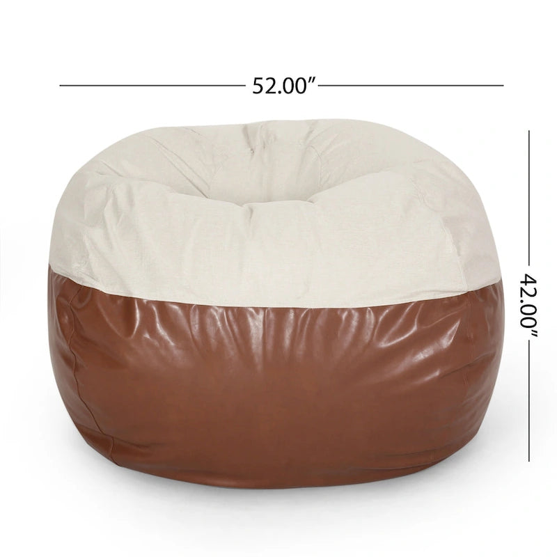Modern Pouf a sacco in tessuto bicolore e similpelle da 150 cm