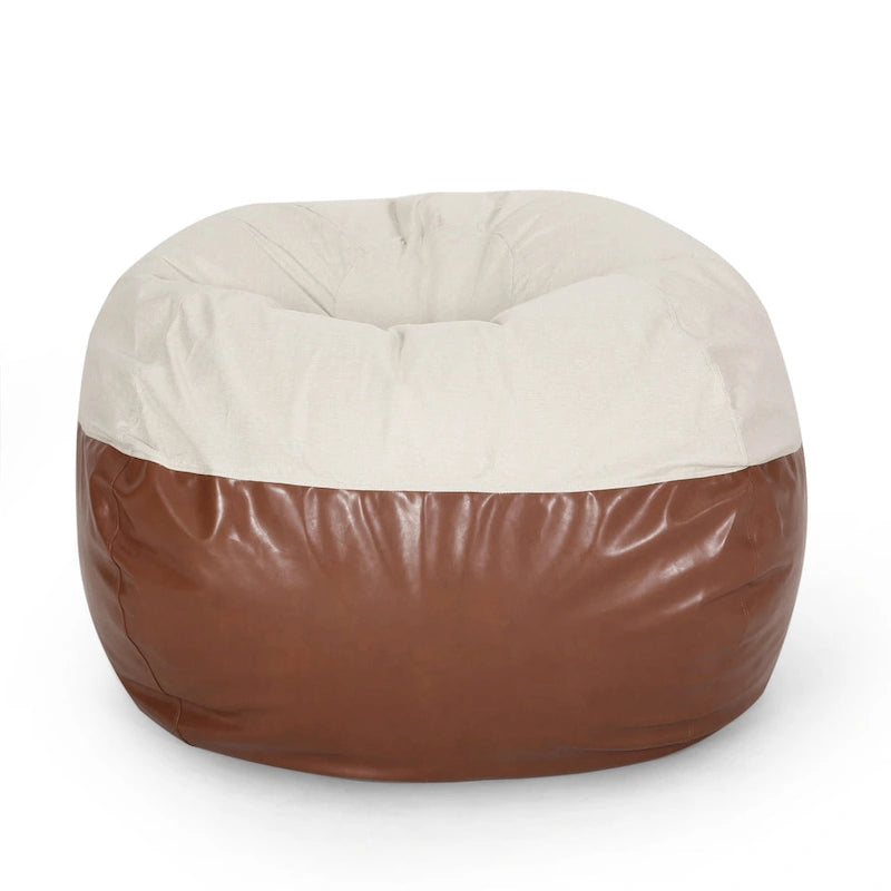 Modern Pouf a sacco in tessuto bicolore e similpelle da 150 cm