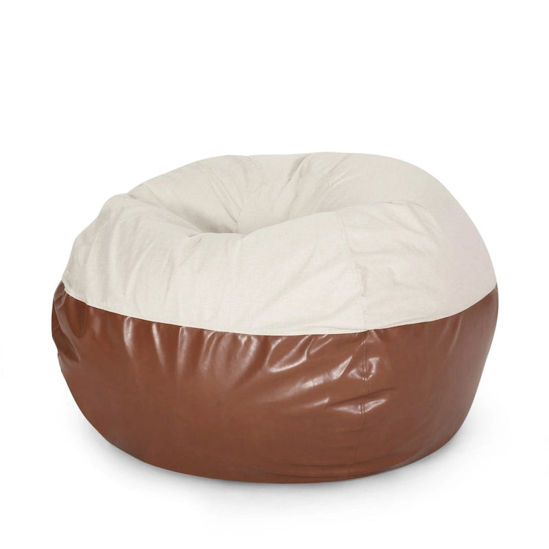 Modern Pouf a sacco in tessuto bicolore e similpelle da 150 cm