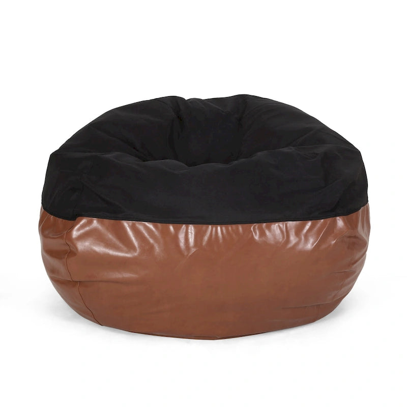 Modern Pouf a sacco in tessuto bicolore e similpelle da 150 cm