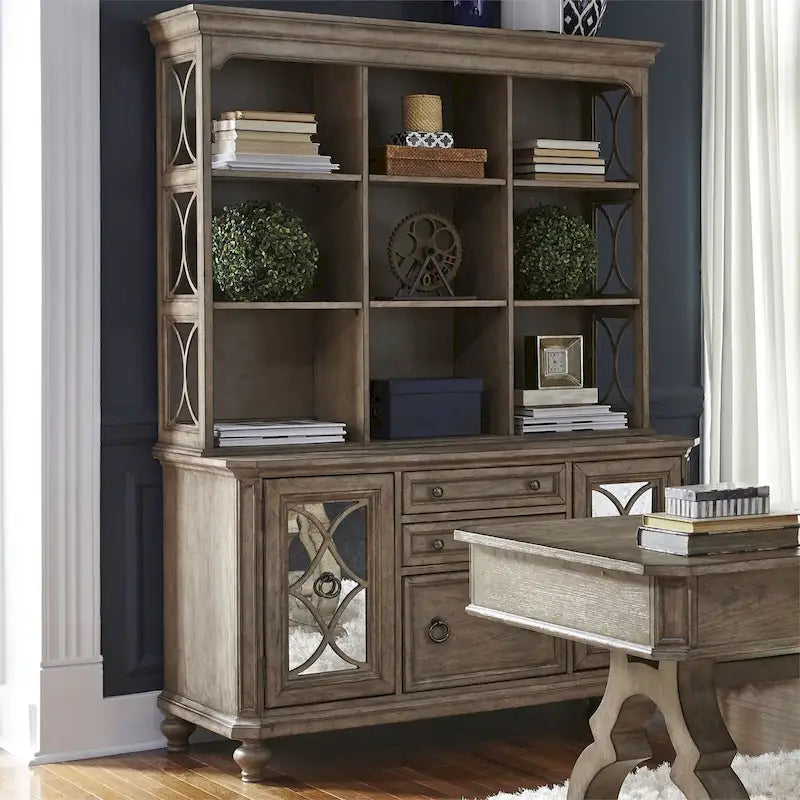 Credenza con Sopralzo Semplicemente Elegante nei Colori Bianco, Marrone e Tortora Melange