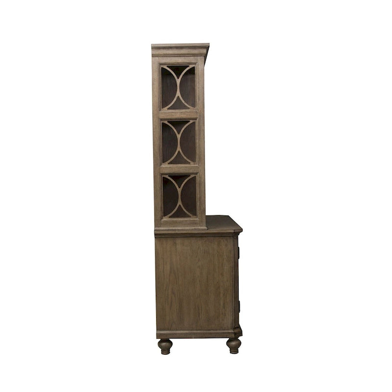 Credenza con Sopralzo Semplicemente Elegante nei Colori Bianco, Marrone e Tortora Melange