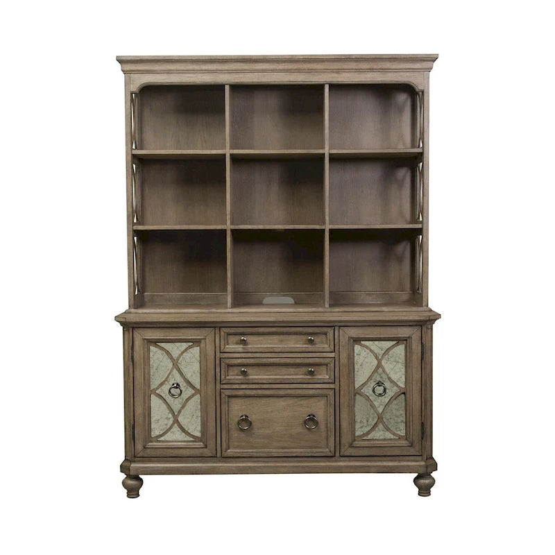 Credenza con Sopralzo Semplicemente Elegante nei Colori Bianco, Marrone e Tortora Melange