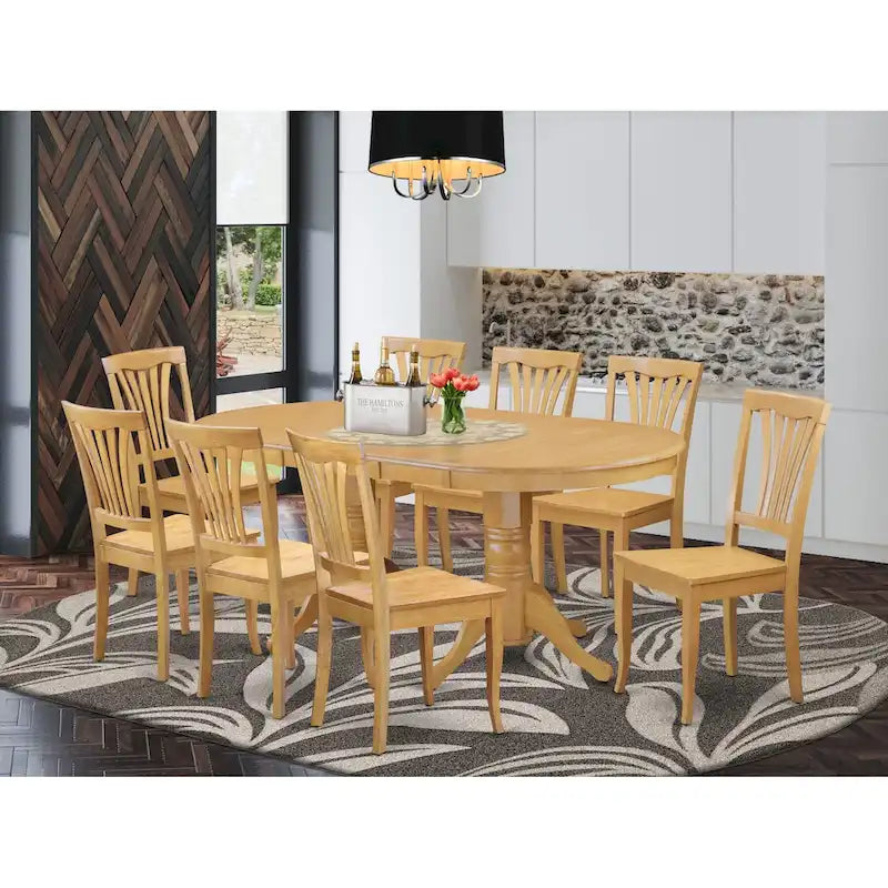 East West Furniture Set da 9 Pezzi con Tavolo Moderno, Include un Tavolo Ovale in Legno e 8 Sedie da Cucina, Quercia (Opzioni Seduta)