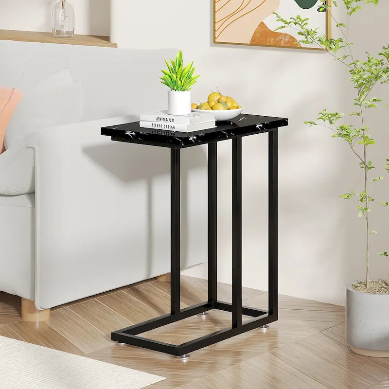 Tavolino a C Set da 2 – Piccolo Tavolino Laterale con Struttura in Metallo