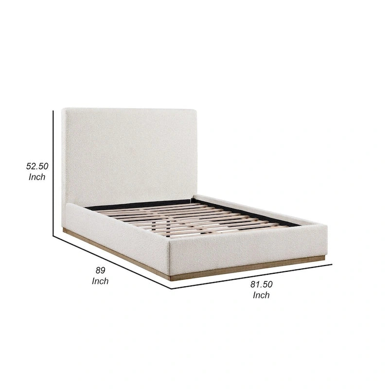 Letto King Size, Testiera a Pannello Imbottita, Base a Zoccolo Dorata, Avorio