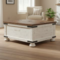 Farmhouse Two Tone Cocktail Table with Lift Top Storage, Brown and White