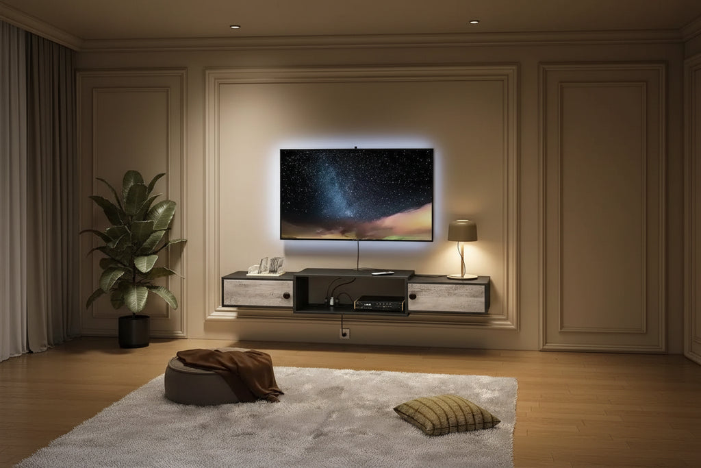 Mensola console multimediale moderna a parete - 11P x 55L x 7,9A