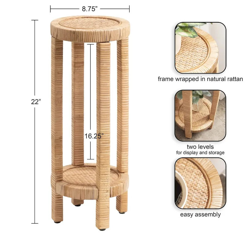 Tavolino portabevande in rattan - 22,86x22,86x55,88 cm