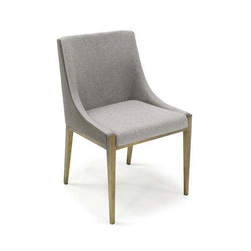 Sedia da pranzo da 53 cm, braccioli inclinati, similpelle grigia, base in ottone